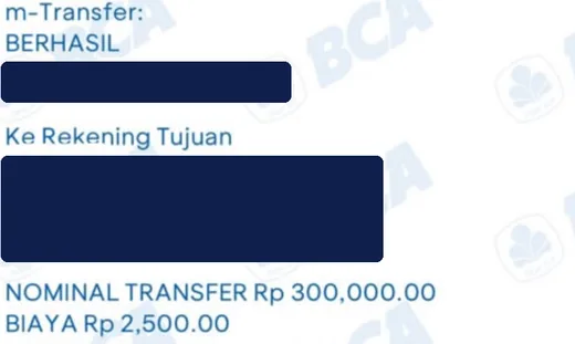 Bukti bayar Rp300.000, BCA m-Transfer